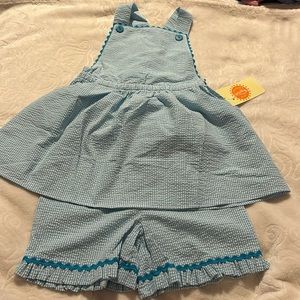 Southern Sunshine Kids Seersucker Jumper Set sz 7 NWT